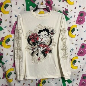 Medium Adult Retro VTG Betty Boop Y2K Tattoo Drawing Long Sleeve Graphic T-Shirt